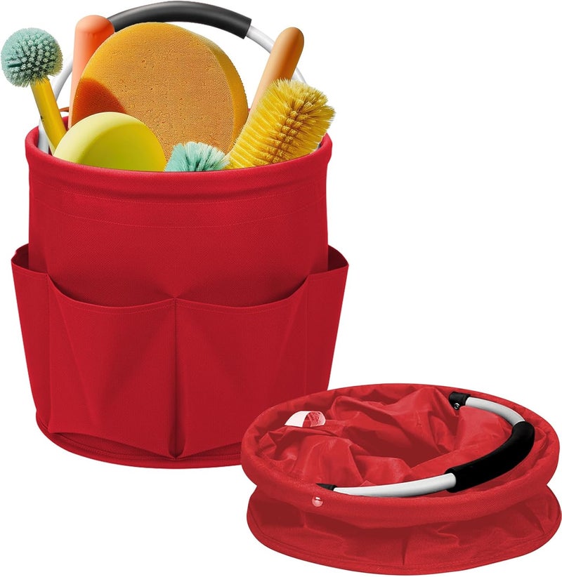 Ashmacdo Cleaning Caddy for Cleaning Supplies,17L Cleaning Supply Caddy with Handle Foldable Cleaning Supplies Organizer Bucket Cleaning Products Organizers for Home, Garden (Red) - Image 1
